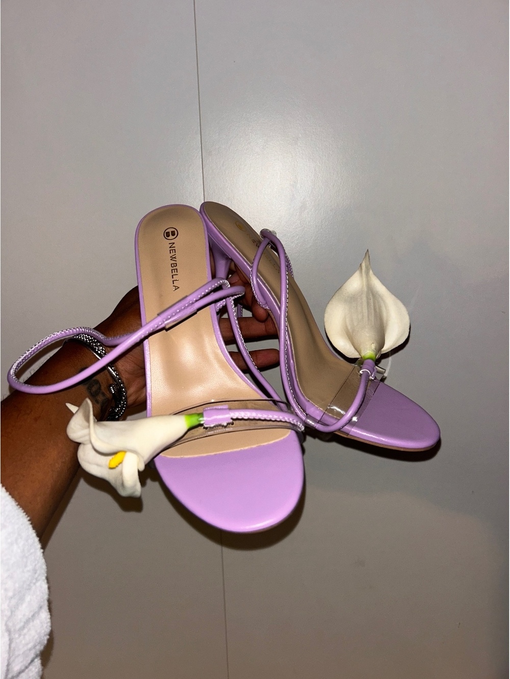 Newbella Lilac Strappy High Heel Sandals with White Flower